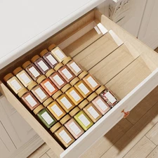 Spice Drawer Organizer, 4 Tier Clear Acrylic Expandable From 13" to 26" Seaso...