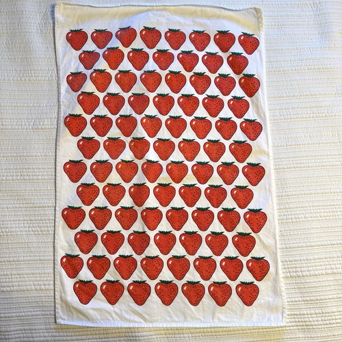 Vintage 1980 Strawberry Pattern Tea Towel Faroy 