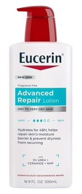 (2 PACK) Eucerin Lotion Advanced Repair 16.9 Ounce Pump (Fragrance-Free)