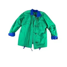 Towne by London Fog Green Jacket Small Removable Tartan Liner Vintage 90s Mens