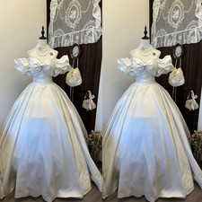 Princess Wedding Dresses Satin Short Sleeve Off Shoulder Full Length Bridal Gown