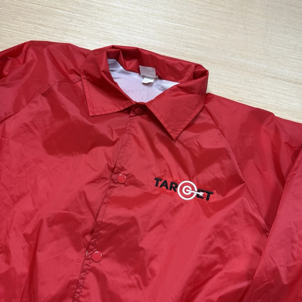Target Store Employee Windbreaker Jacket Coaches Red Snap Pockets Unisex Large - Image 2 of 4