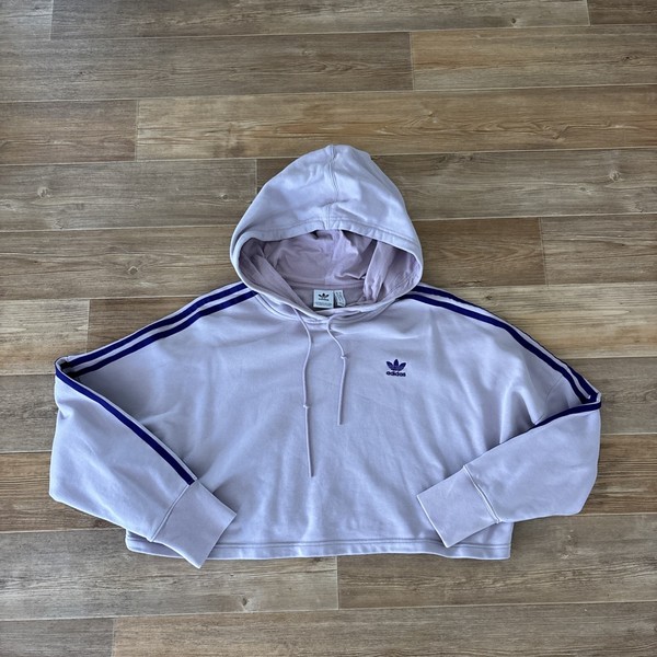 ADIDAS Womens Oversized Crop Hoodie Jumper UK 10 Purple Cotton 