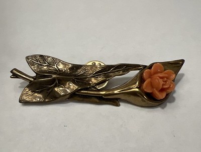 Vintage Ballou Reg d Gold Tone Coral Rose Flower Pin Brooch