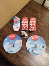 6 Piece Coca Cola Bear Socks Plates Mini Clock