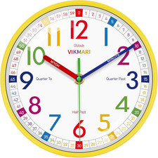 Learning Clock for Kids - Small Silent Non-Ticking Colorful Teaching Clocks Tell
