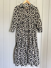 Zara Midi Dress XS Ecru Black Geometric Print Karen Tiered Cotton 3/4 Sleeve