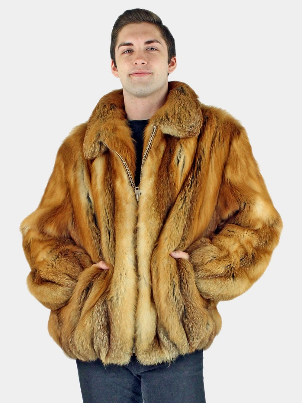 Real Fox Fur Jacket For Men -Men's Red Real Fox Fur Jacket image 1