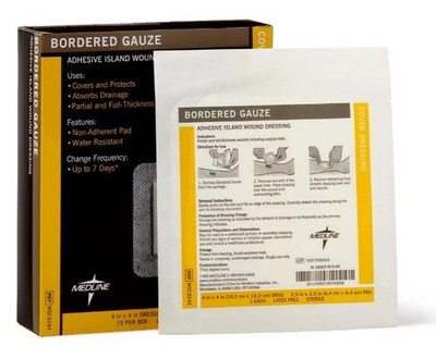 Medline Sterile Bordered Gauze Adhesive Island Wound Dressing 4'' x 4'' Box of 15