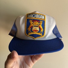 Vintage Snapback Trucker Hat Michigan Patch USA Made Cap