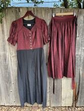 Austrian Dress Trachten Wool Dirndl Couture ISOLA 42 Red Black Blouse Apron