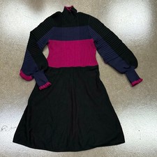 Eliza J Womens Colorblock Ribbed Mock Neck Balloon Sleeve Sweater Dress Large
