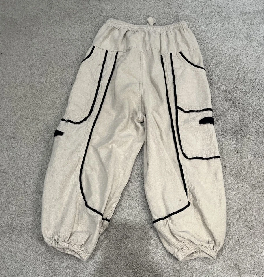 Женские Непальские Брюки 100% Хлопок, Широкие Ноги, Черные и Белые, Хиппи Богемские - Изображение 3 из 4