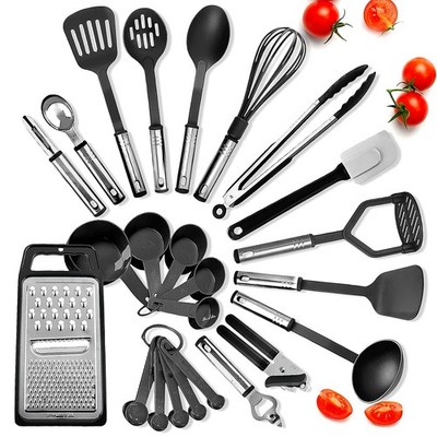 24 PCS Black Nylon Cooking Kitchen Utensils Set Heat Resistant Spatulas