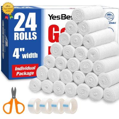 24 Pack 4 Inch 4.1 Yards Gauze Bandage Roll, Gauze Wrap Rolls for Wounds