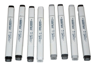 COPIC Dual Tip Drawing Sketch Markers 8 Pen Set Japan .Too Special Black Gray