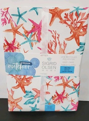 Sigrid Olsen Home Coral Tablecloth 60 x 120 Oblong Indoor Outdoor Sea Life NWT