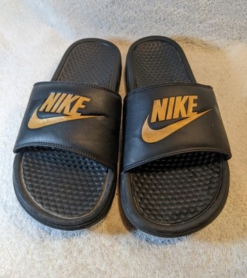 Nike Women's Benassi JDI Slip On Slides Size 8 Black Gold 