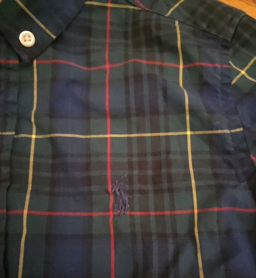 Ralph Lauren Polo Plaid Button Down Shirt Blue Green Long Sleeve Boys 6 - Image 2 of 4