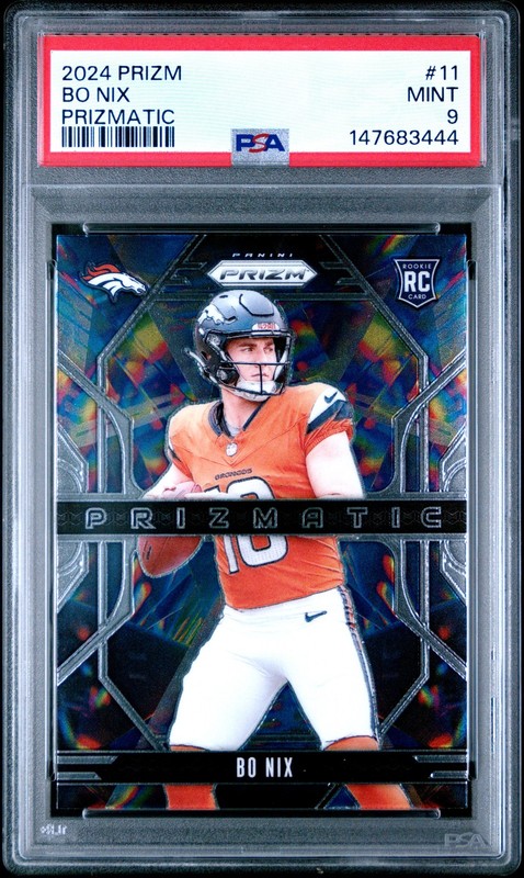 147683444 Bo Nix 2024 Panini Prizm #11 Prizmatic Rookie RC PSA 9