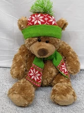 Hugfun Int'l Teddy Bear 17" Shaggy Brown Plush Winter Christams Beanie Scarf