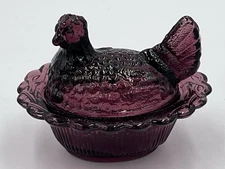 Vintage Mosser Art Glass Amethyst Hen/chicken on Nest Mini Salt Cellar/Trinket