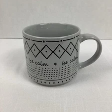 Gray Geometric Ceramic Coffee Tea Mug Cup, Be Calm