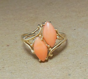 Vintage 14K Gold Angel Skin Pink Coral Freeform Openwork Ring SZ 8 ~ NOT SCRAP