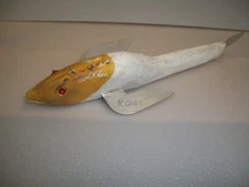 WOOD FISH DECOY ICE SPEARING LURE ROGER OLDS MINNESOTA CARVER ORIGINAL folk art