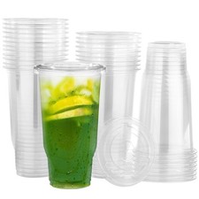30 Pack 32 oz Clear Plastic Cups with Lids, Oversized Disposable Clear Cups, ...