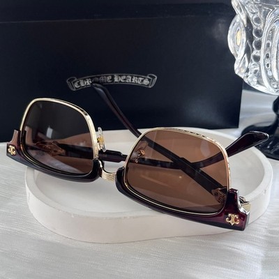 Chrome Style Heart/s Sunglasses Unisex 55-16-143 Brown Gold Frame + Case