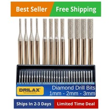 Diamond Drill Bits for Stone and Glass 30 Pc Set 1mm, 2mm, 3mm 1/8 Shank fo...