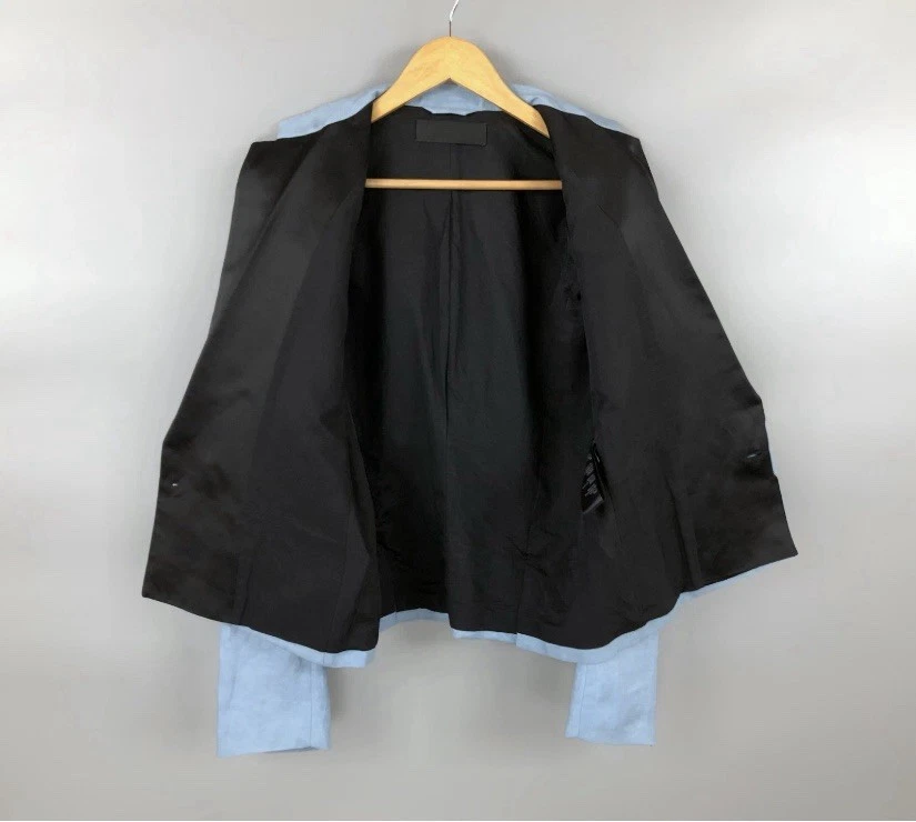 Runway HAIDER ACKERMANN Satin Trimmed Linen And Silk Blazer Jacket Blue Size 36 - Image 4 of 4