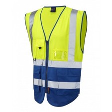 Leo Workwear Lynton Class 1 Hi Vis Yellow/royal Blue Superior Waistcoat Pre