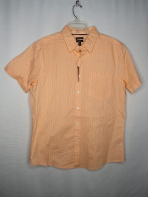 NWT APT 9 ORANGE/WHITE SLIM FIT SHORT SLEEVE BUTTON FRONT SHIRT SZ L #Y857