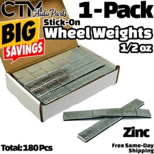 180 Pcs 1/2 OZ 0.50 Stick on Wheel Weight Balance Zinc Coated Total 90 oz (1BOX)