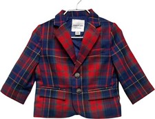 NWOT Janie Jack Lined Holiday Red Blue Tartan Plaid Wool Blazer, 6-12 mos.