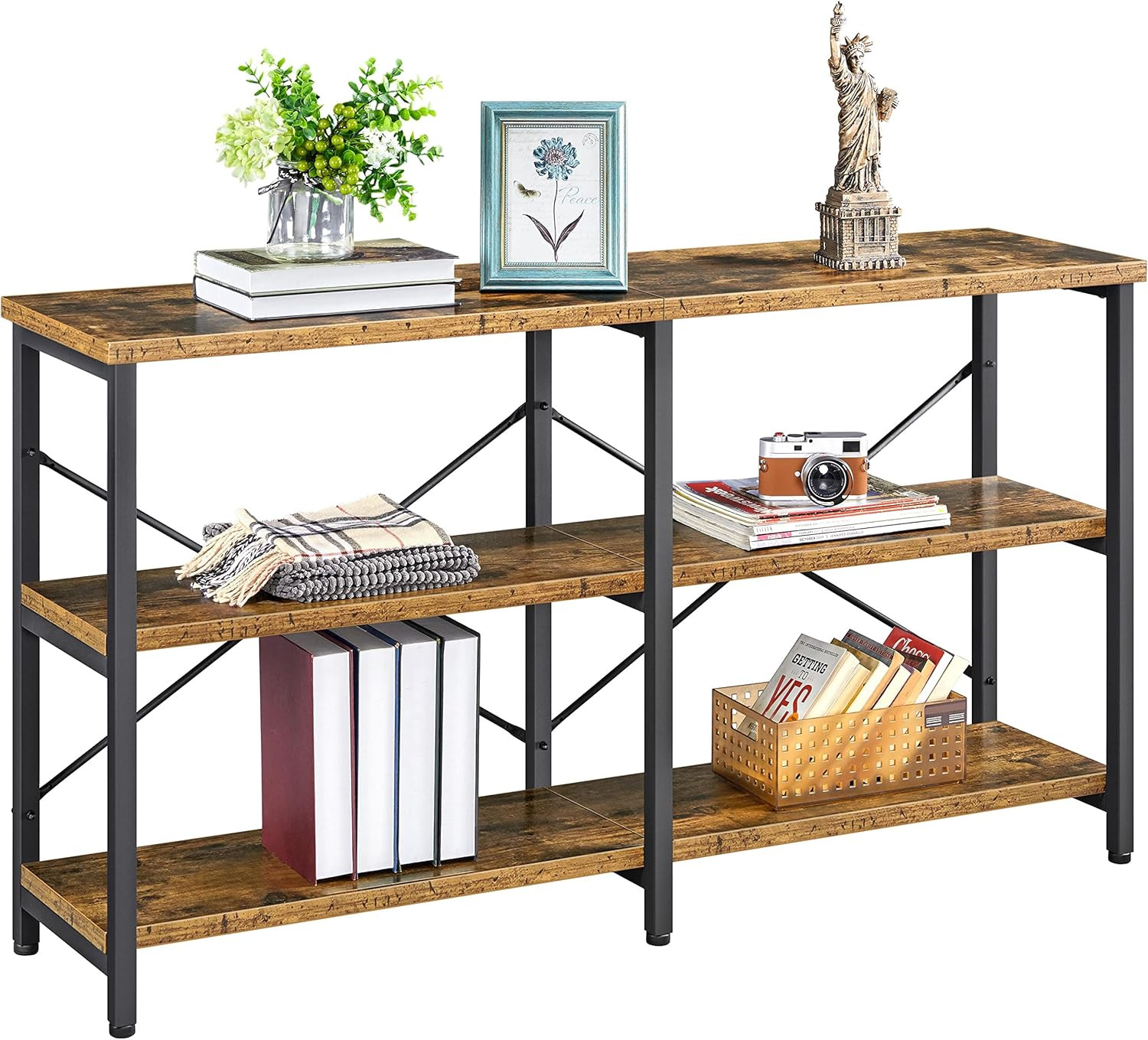 55 Inch Console Table, Industrial Entryway Table with 3-Tier Storage Shelves, So