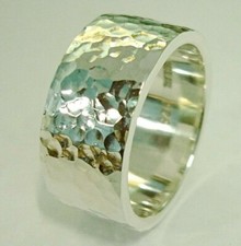 Hammered Band Ring 925 Sterling Silver 10 mm Wide Thickness 2 mm Size 6-15 US.