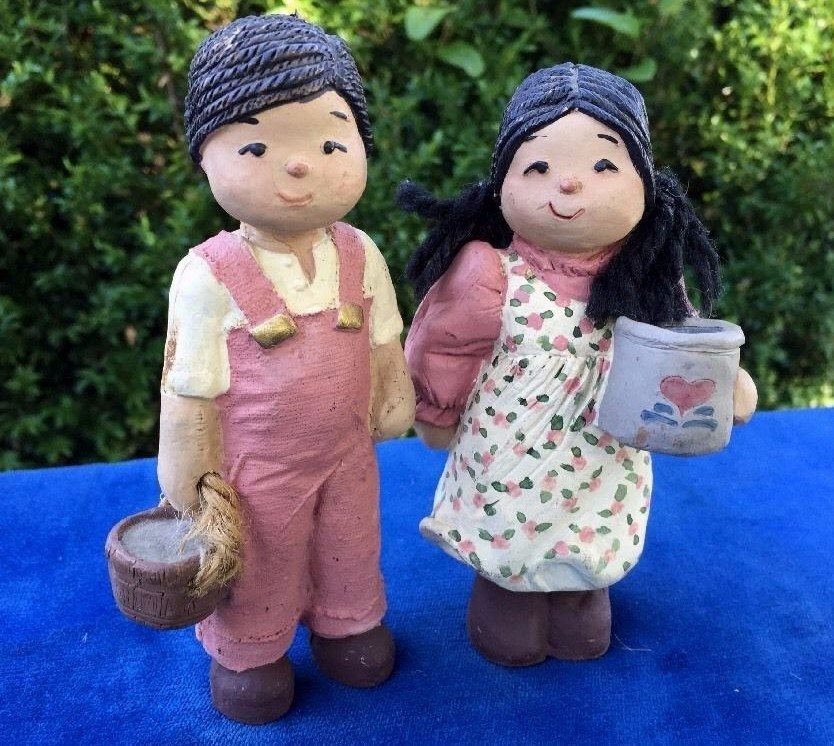 ANTIQUE Country SET of 2 Dolls Jack & Jill Pail Crock Raggedy Ann