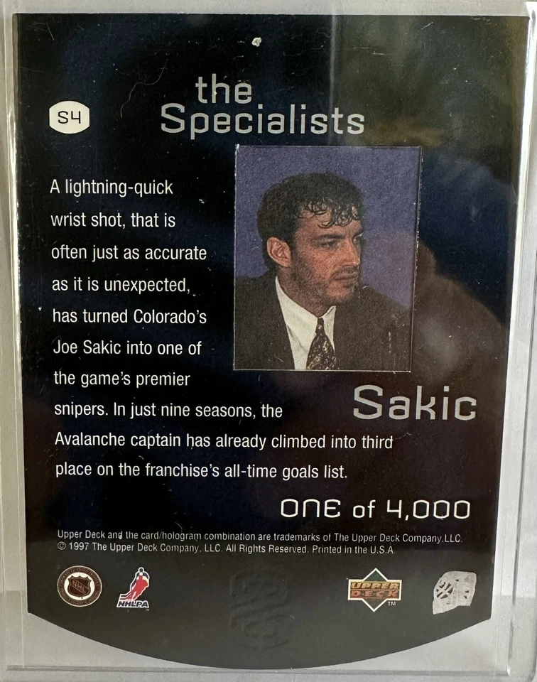 JOE SAKIC 1997-98 Upper Deck The Specialists Die-Cut Insert GORGEOUS 1/4000! - Image 2 of 2