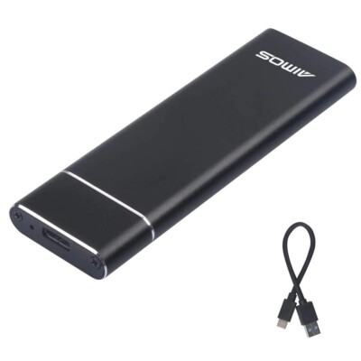 AIMOS M.2 SSD Festplattengehäuse, Aluminium M2 SATA NGFF auf USB Typ C Adapter