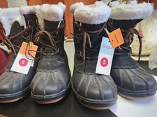 Girls Size 5 Winter Snow Boots Waterproof Cat And JackBlack Faux Fur