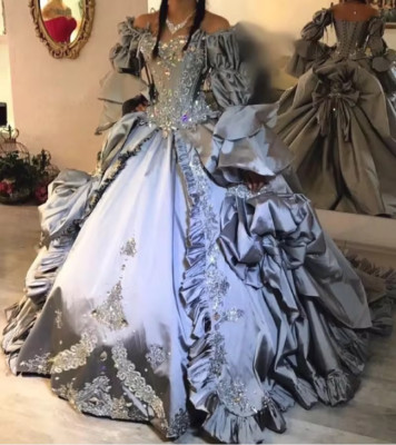Princess Gothic Wedding Dresses with Long Sleeves Satin Off the Shoulder A Line