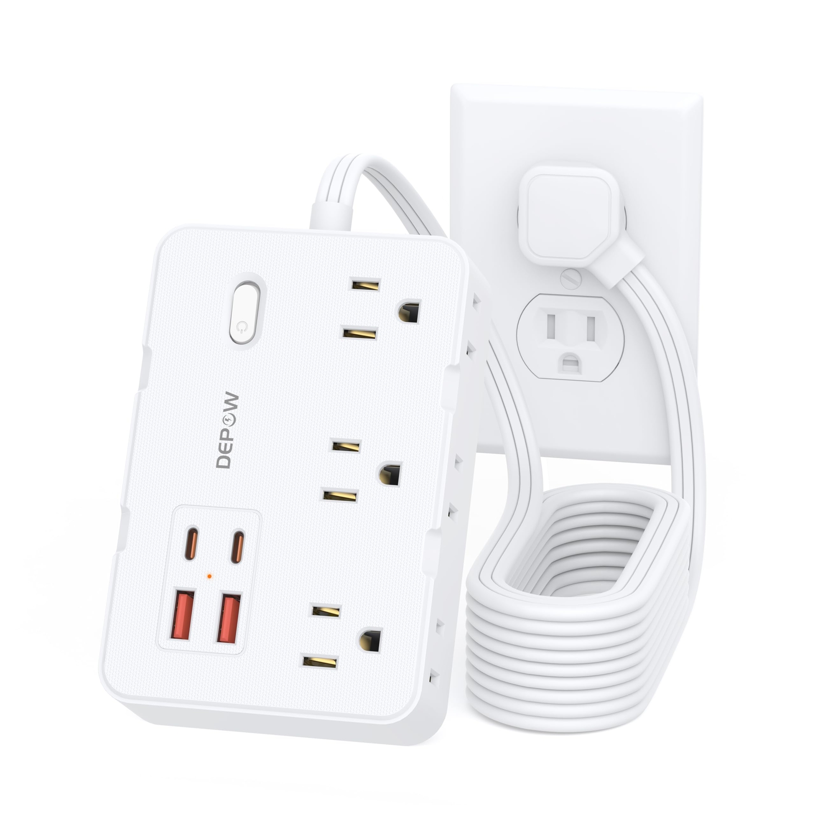 Surge Protector Power Strip with Flat Plug 10 FT Extension Cord with 6 AC Out...-image