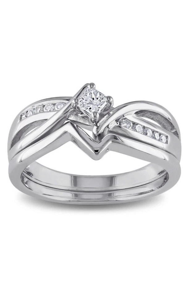 0.35 CT White Princess Cut CZ Women's Wedding Bridal Ring Set In Sterling Silver - Image 2 of 4