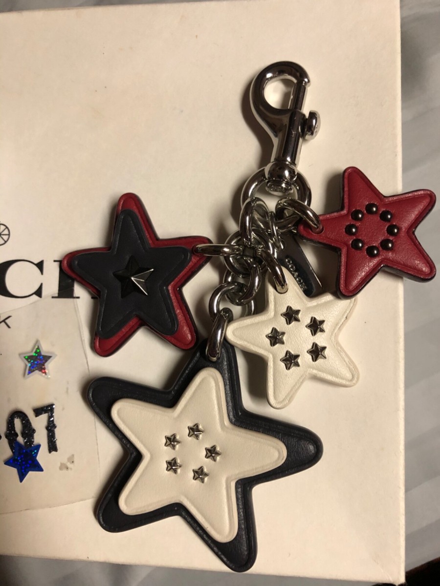 Coach Red, White & Blue Leather STARS Key Ring Key Chain NWOT AND