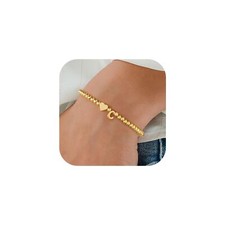 M MOOHAM Heart Initial Bracelet for Women - Dainty Gold Beaded Bracelets for ...