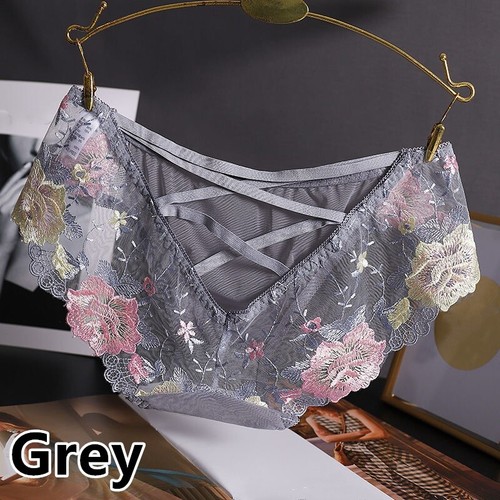 Floral Underwear Panties Mesh Sexy Sheer Embroidered Strap Lingerie Briefs Thin - Picture 16 of 19