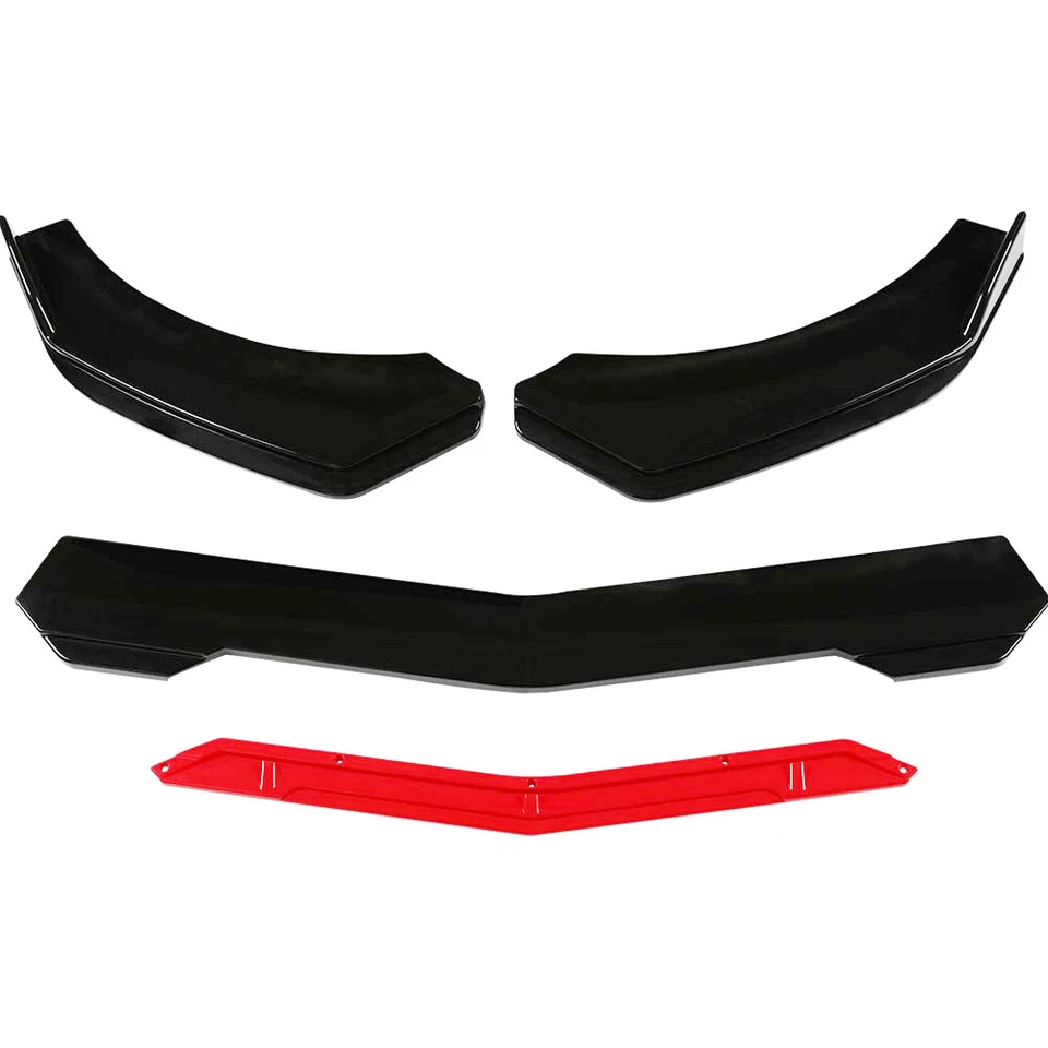 Front Bumper Lip Spoiler Splitter Glossy Black + Red w/Strut Rods For Porsche - Image 3 of 4